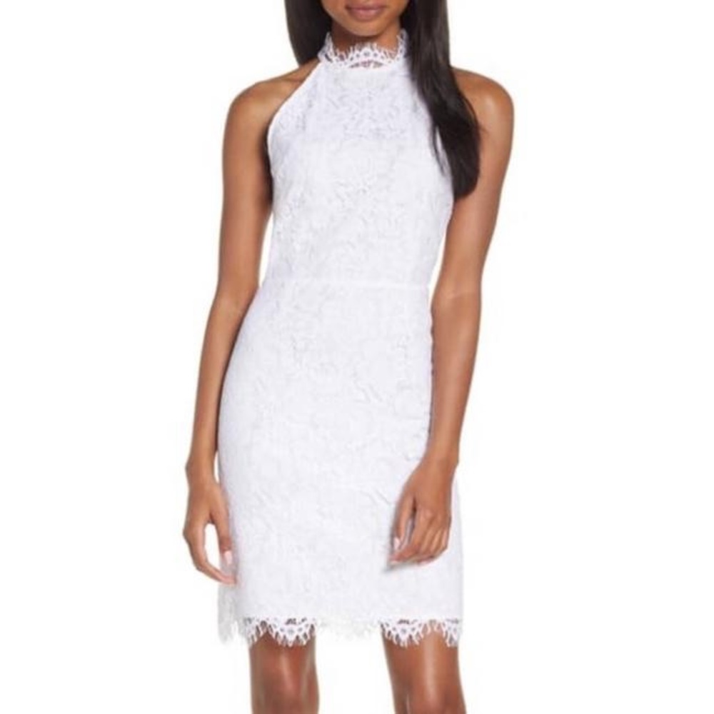 Bb Dakota White Lace Halter Dress